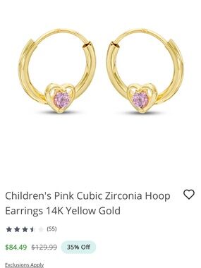 Children's Pink Cubic Zirconia Hoop Earrings 14K Yellow Gold